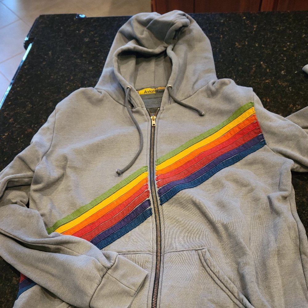 Aviator Nation Striped Zip Up Hoodie